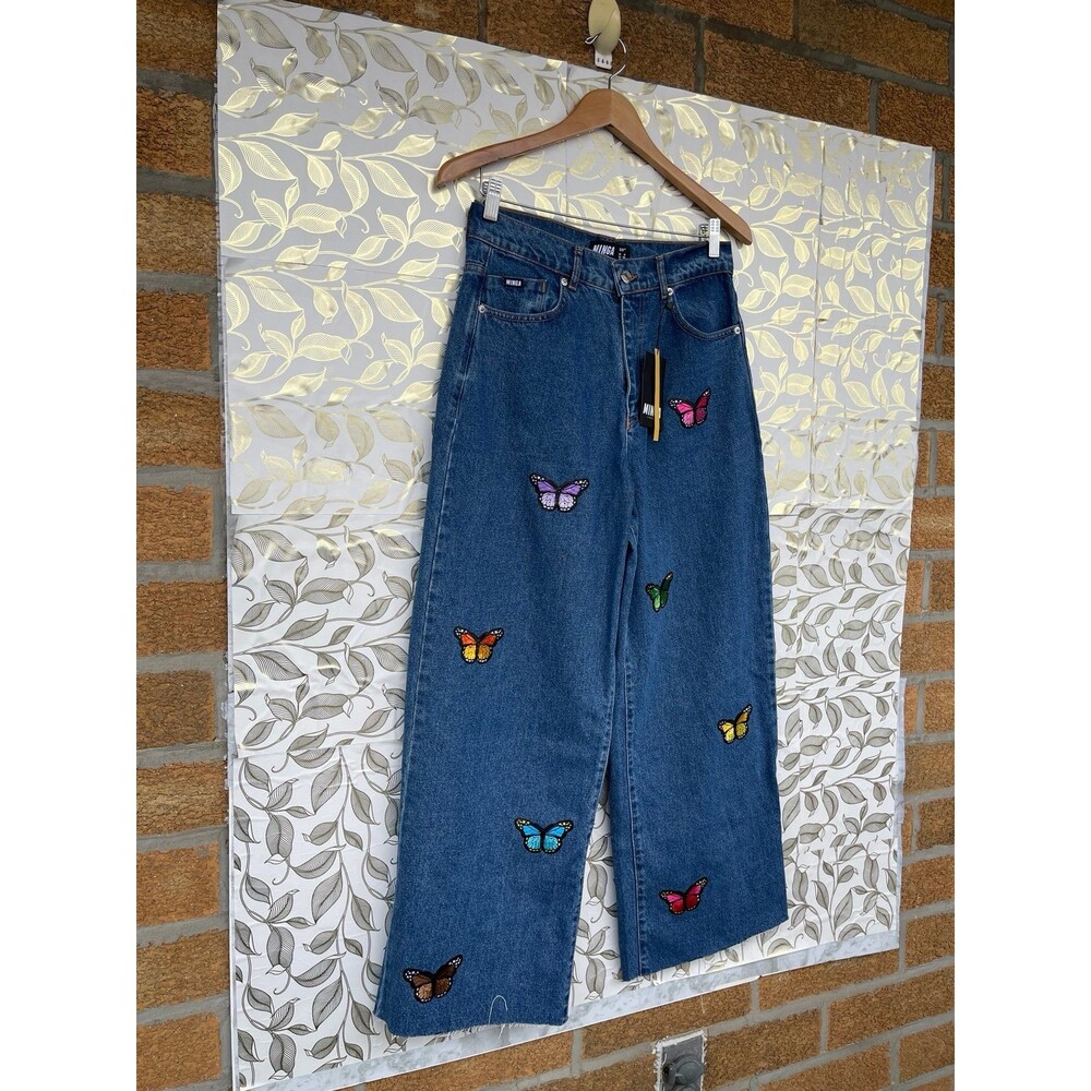Minga London Butterfly Patch Wide Leg Skater Jeans Y2K Indie Aesthetic size 4 - Picture 3 of 12
